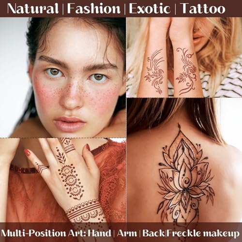 Brown Temporary Tattoo Kit,Temporary Tattoos Stencils Kit (3pcs Brown tattoo cones 6 Reusable Templates 1Pcs Tattoo Outline Pen)£¬ Waterproof,DIY Body Art for Women Men