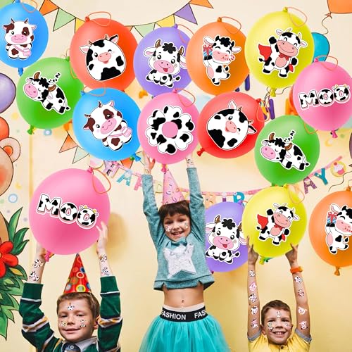 72 PCS Cow Party Favors ? 48 Pre-Cut Temporary Tattoos & 24 Cow Punch Balloons Themed Birthday Party Decorations Supplies Favors Gifts, Goodie Bag Fillers, Classroom Rewards