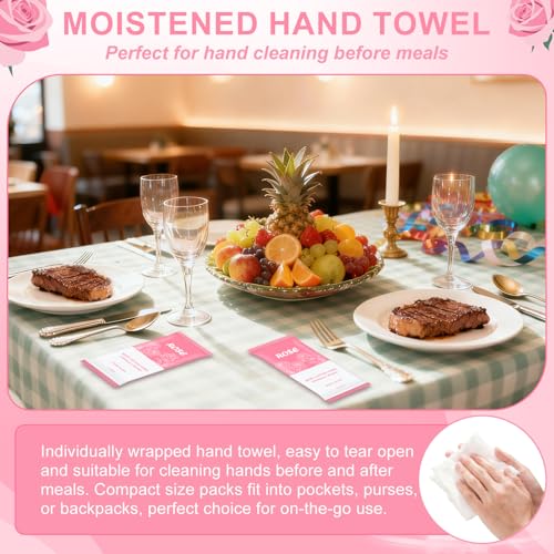 Moist Towelettes, Disposable Pre Moistened Towels Individually Wrapped, Soft Portable Face & Body Wet Towels for Travel Hotel Sport Camping Spa 9.8 inch (Pack of 200, Rose & Fresh)