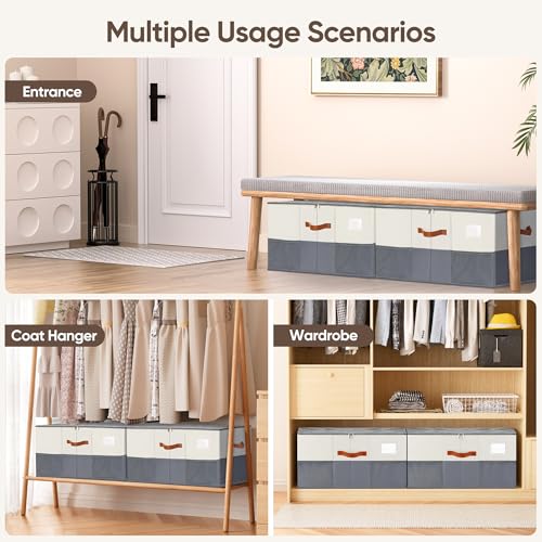 2-Pack Adjustable Shoe Organizer for Closet Holds 48 Pairs Beige & Grey