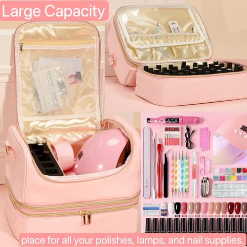 Nail Polish Organizer Case Nail Supplies Storage Box Holds 45 Bottles Nail Polish & Nail Lamp, Travel Nail Tech Carrying Case for Manicure Tools and Nail Art Supplies, Nail Kit Bag Gift for Manicurist