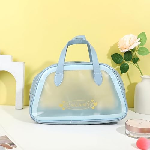 Travel Toiletry Bag, Large Clear Makeup Bag with Handles, Translucent Dry &Wet Separation Travel Bag for Skincare Products, Toiletries (Blue, Medium)