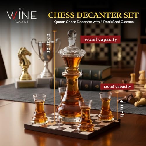 Chess Decanter Set with Queen Whiskey & Wine Decanter & 4 Rook Shot Glasses