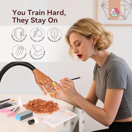 A2-2025 Practice Hand for Acrylic Nails with 200 Nail Tips & Tools - Anti-Slip & Flexible Nail Art Kit