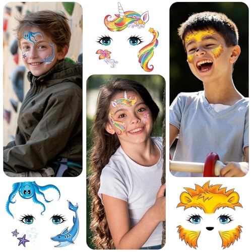 EMOME Face Tattoos for Kids - 24 Sheets Party Pack, Face Paint Tattoos Makeup for Boys and Girls Birthday Party Supplies Games, Face Tattoo Stickers for Kids Carnival Party Favors