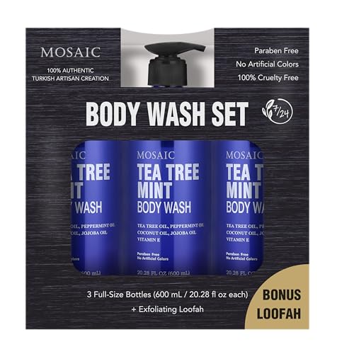Tea Tree & Mint Body Wash with Vitamin E – Large 20.2 Fl Oz Bottles — Pack of 3