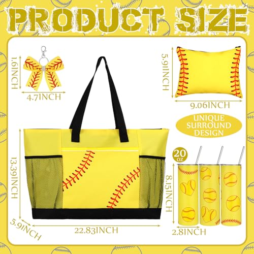 Softball Gifts Set with Tote Bag, Makeup Bag, 20 oz Tumbler & Keychain - Softball Themed Birthday Gift