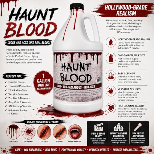 Gallon Fake Blood for SFX Makeup - Hollywood-Grade, Washable Special Effects Liquid