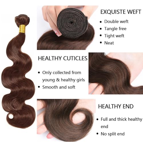 NiegMeag Human Hair Bundles 14-18 Inch Body Wave Chocolate Brown 3 Pack #4 BB