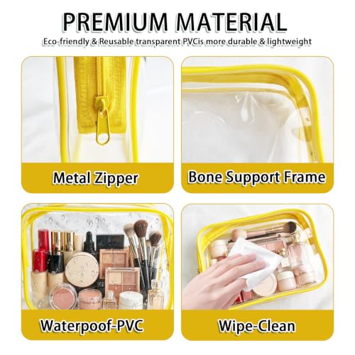 18 Pieces Small Clear Makeup Bags Set - Yellow TSA Approved Waterproof Cosmetic Pouches