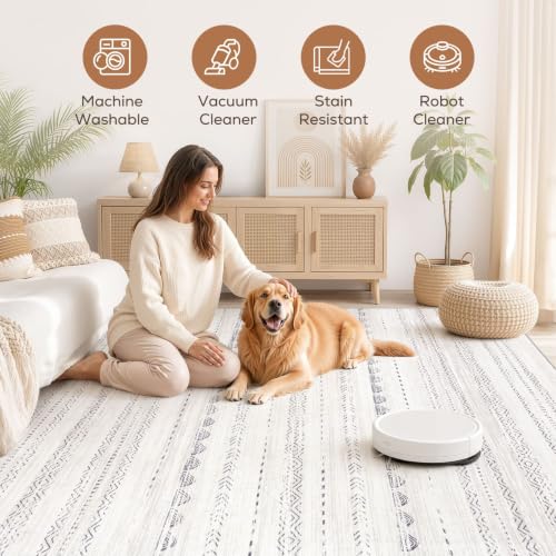Nakagishi Boho Gray 8x10 Area Rug - Machine Washable, Non-Slip Living Room Carpet