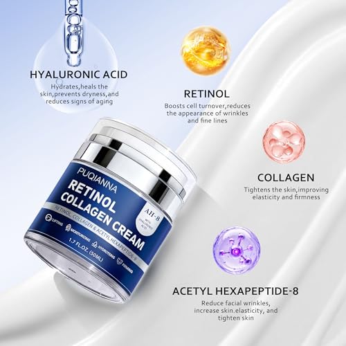 Blue Firming Neck Cream with Retinol & Peptide - Intense Anti-Wrinkle Cream for Women, Tightening Face & Neck Moisturizer with Collagen & Hyaluronic Acid, Daily Lifting Treatment