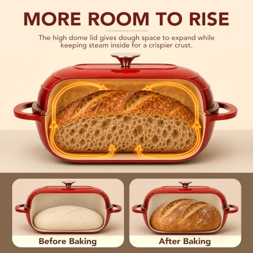 Enamel Cast Iron Bread Oven - Oval Dutch Oven for Sourdough Baking