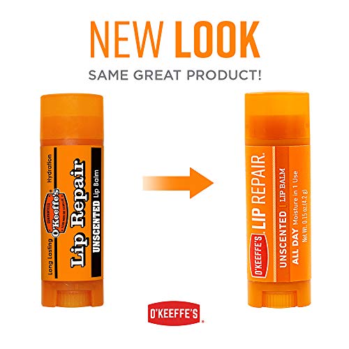 O'Keeffe's Unscented Lip Repair Balm Pack of 8 - Long-Lasting Hydration, Deep Healing