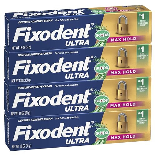 Fixodent Ultra Max Hold Plus Scope Denture Adhesive 4 Pack - Strong All-Day Seal