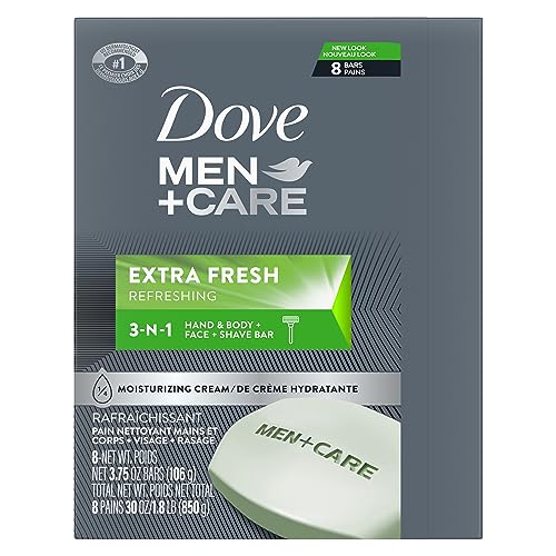 DOVE MEN + CARE 3 in 1 Bar Cleanser for Body, Face & Shaving Pack of 8 + Eucalyptus + Cedar Oil Body Wash 26 oz