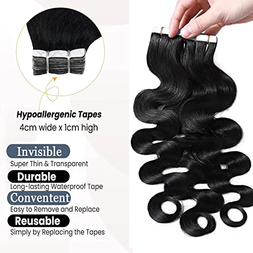 Smartinnov 18 Inch Black Body Wave Tape-In Hair Extensions 50g - #1B-BW