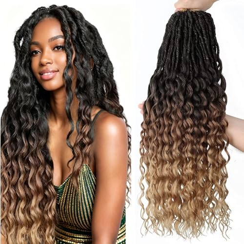 24 Inch Faux Locs Crochet Hair - Pack of 8, Goddess Style with Curly Ends, 1B/30/27