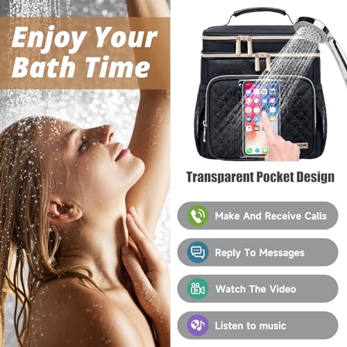 Tealari Large Water-Resistant Toiletry Bag for Women Men - Black, Hanging Travel Organizer with Transparent Phone Pocket