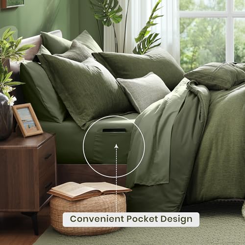 Olive Green Queen Comforter Set 7 Pieces - Bed in a Bag, Soft & Lightweight