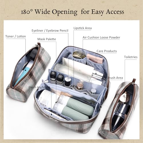 Travel Makeup Bag Set for Women - Scottish Plaid, E-3 Beige, 3-Piece