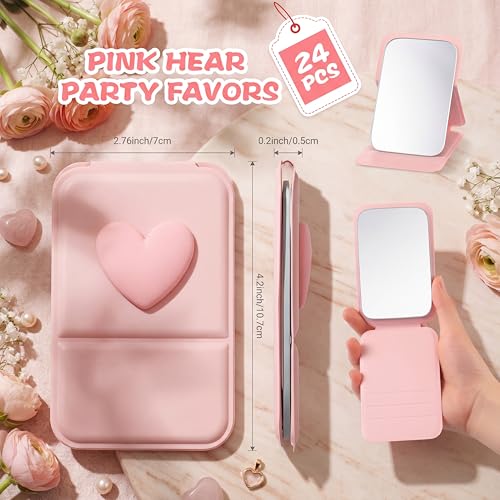 Folding Pink Bow Mini Makeup Mirror - 24 Pcs Bridal & Party Favors