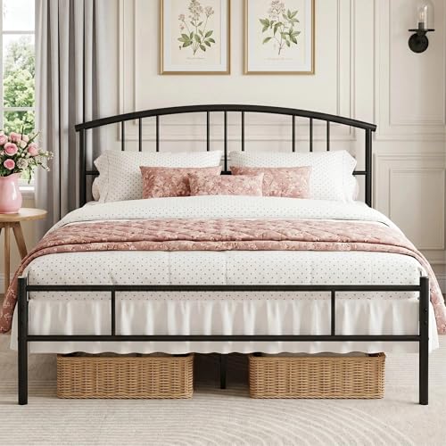 Black Queen Metal Bed Frame with Headboard & Footboard, 14 Inch Platform Support