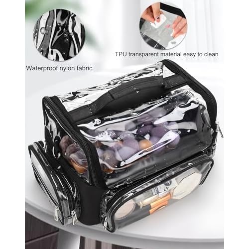 Makeup Brush Case With 4 Mini Bags, Extra Large Makeup Brush Bag XL Professional Makeup Artist Must Haves Travel Case with Stand Up Brush Slots Cosmetic Organizer Bag,with Adjustable Strap