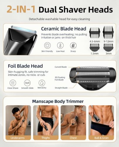 Body Groomer 2-in-1 Trimmer for Men with Ceramic Blade & Foil Shaver