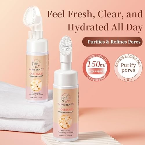 Collagen Cleansing Foam with Built-in Brush ? Moisturizing, Nourishing & Purifying Face Wash with Botanical Extracts for All Skin Types, Light Citrus Scent, 150 ml / 5.07 fl oz