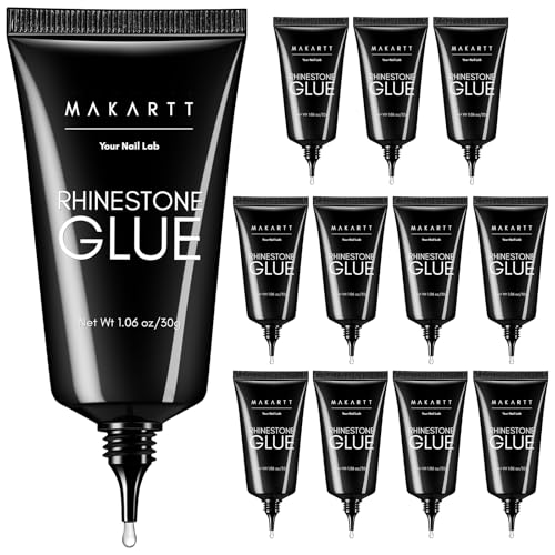 Nail Rhinestone Glue Set - 12 x 30ml Medium Viscosity Gel for Rhinestones & Charms