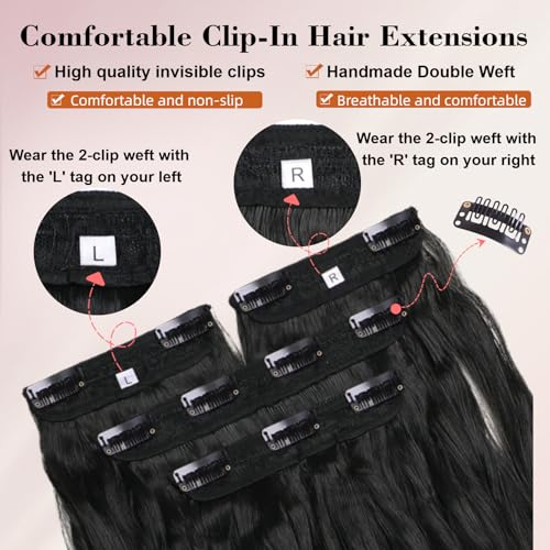Natural Black 26 Inch Wavy Synthetic Clip-In Hair Extensions - 4PCS