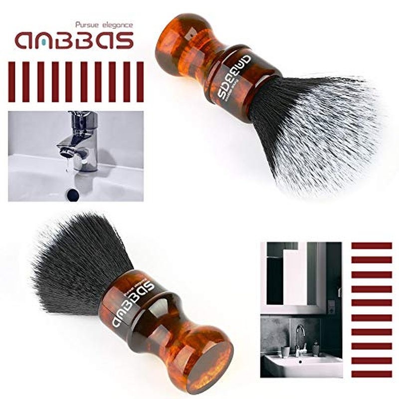 Anbbas Synthetic Badger Shaving Brush with Resin Handle,Nylon Bristles Hair Lathering Foam Brush for Men Travel Professional Wet Shaving(Amber,24 mm Knot)