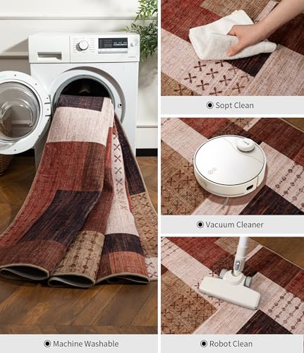 YIHOUSE Brown Multi Geometric Patchwork Area Rug 6x9 ft for Living Room & Bedroom