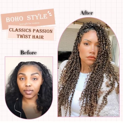 8 Packs Passion Twist Crochet Hair 18 Inch Boho Goddess Style with Curly Ends - T1B/27