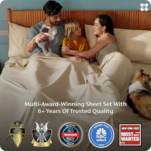 King Size Bamboo Rayon Sheets Set - Light Beige, Breathable & Silky Soft