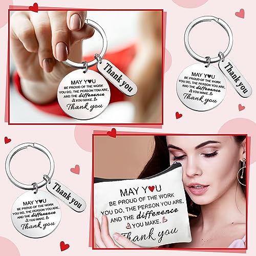 Talltalk 24 Pcs Thank You Gifts for Women Inspirational Employee Staff Appreciation Gifts Cosmetic Bags with Keychains Set Thank You Keyrings Sets for Coworkers Women Nurse Teacher
