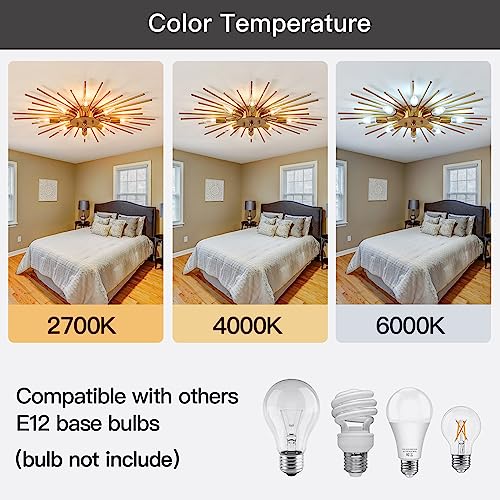 Semi Flush Mount Ceiling Light 8-Light Modern Metal Fixture Gold Finish for Kitchen Dining Bedroom