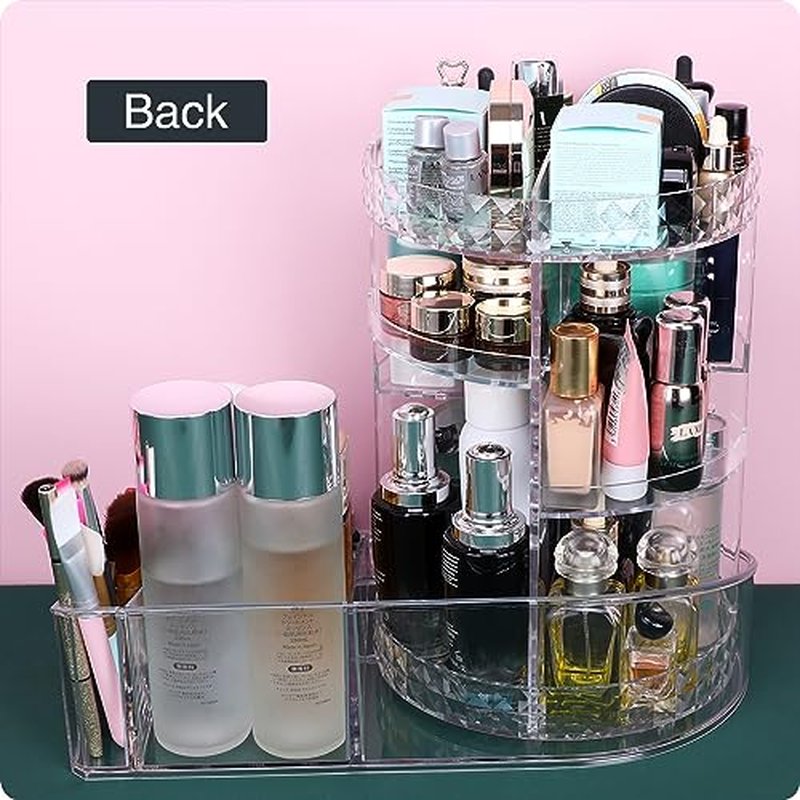360 Rotating Skincare Organizer,Large Clear Acrylic Tiered Adjustable Perfume Tray Cosmetic Holder for Bathroom