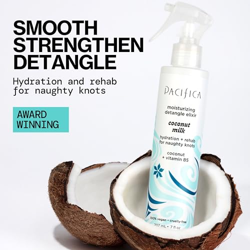 Pacifica Coconut Milk Hair Detangler Spray ? Leave-In Conditioning Elixir for Tangle-Free Hair ? Instantly Detangles Knots, Adds Shine & Moisture, Prevents Breakage & Frizz ? Vegan & Cruelty-Free | Vegan, Cruelty-Free