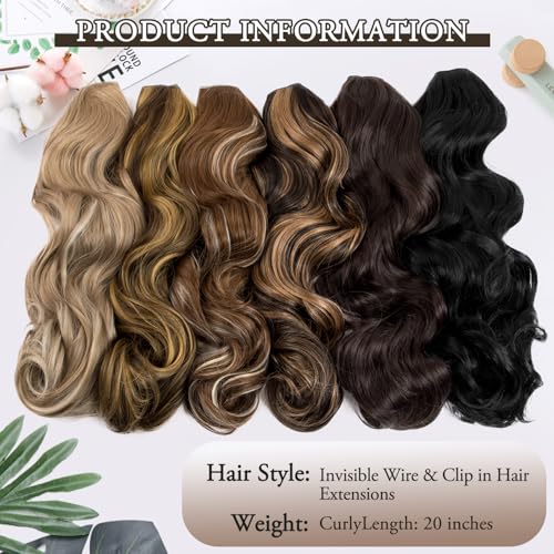 Balayage Chocolate Brown to Caramel Blonde 20in Wavy Clip-In Hair Extensions for Women