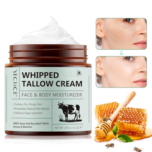 Beef Tallow and Honey Balm, Beef Tallow for Skin, Face & Body Moisturizer with Grass-Fed Pure Beef Tallow, Honey Beeswax, Whipped Tallow Cream Delivers Deep Hydration Skin