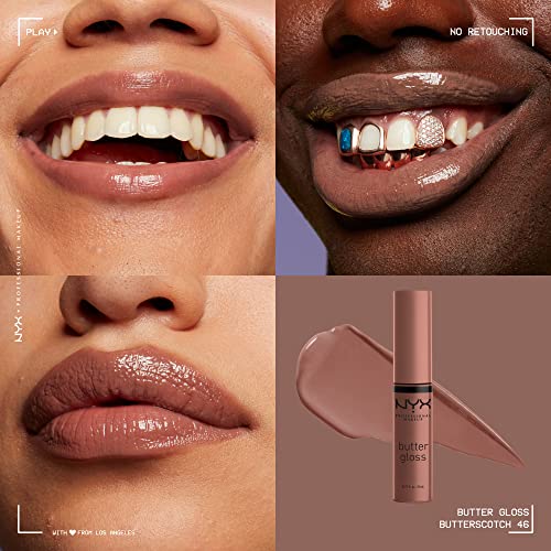 NYX Butter Gloss Brown Sugar Non-Sticky Lip Gloss Butterscotch Neutral Light Brown and Spiked Toffee Brown Mauve