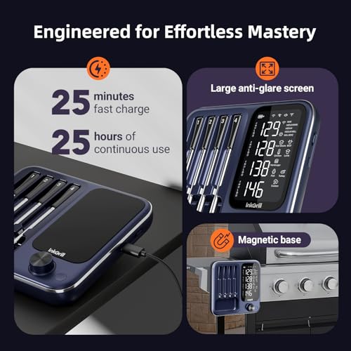 Wireless Digital Meat Thermometer with 4 Probes & IP67 Waterproof, WiFi & Bluetooth, Smart Cooking & BBQ Thermometer
