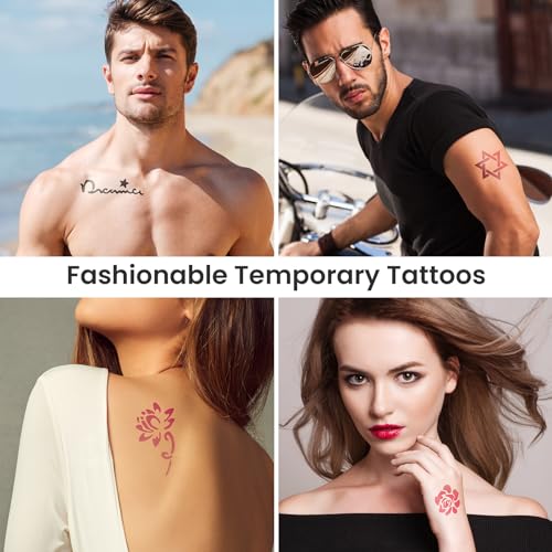 Temporary Tattoo Kit 5 Bottles Color Inks,115 Pcs Stencils Kit for Body Paint DIY Fake Tattoos for Kids(black*2, brown, red, cyan)