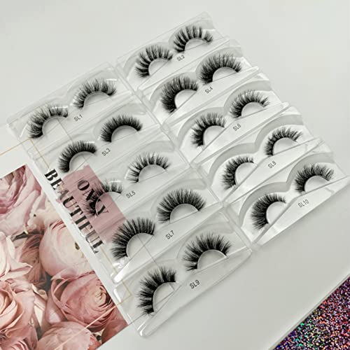 50 Pairs Faux Mink False Eyelashes Pack - Natural 16-20mm Style, Pink Packaging, Reusable