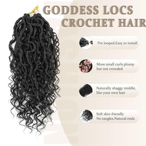 Molleas Goddess Locs Crochet Hair 10 Inch - Pre-Looped Faux Locs for Black Women, 1B Color, 3 Packs