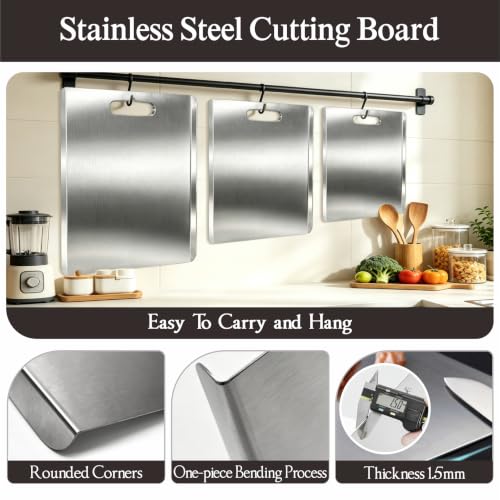 Stainless Steel Cutting Board Set with Lip - 3 Sizes for Kitchen Food Prep
