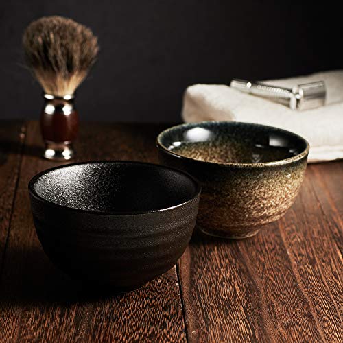 Vintage Design Handmade Pottery Shaving Bowl Thicken Ceramic Soap Dish Black 4.5" (Black)