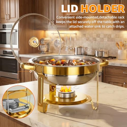 Gold 4-Pack 5QT Chafing Dishes for Buffet with Installation-Free Stands